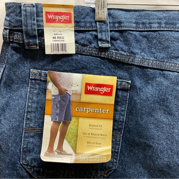 NWT Men’s Wrangler Blue Denim Carpenter Shorts Relaxed Fit Size 48 Regular - Picture 4 of 6